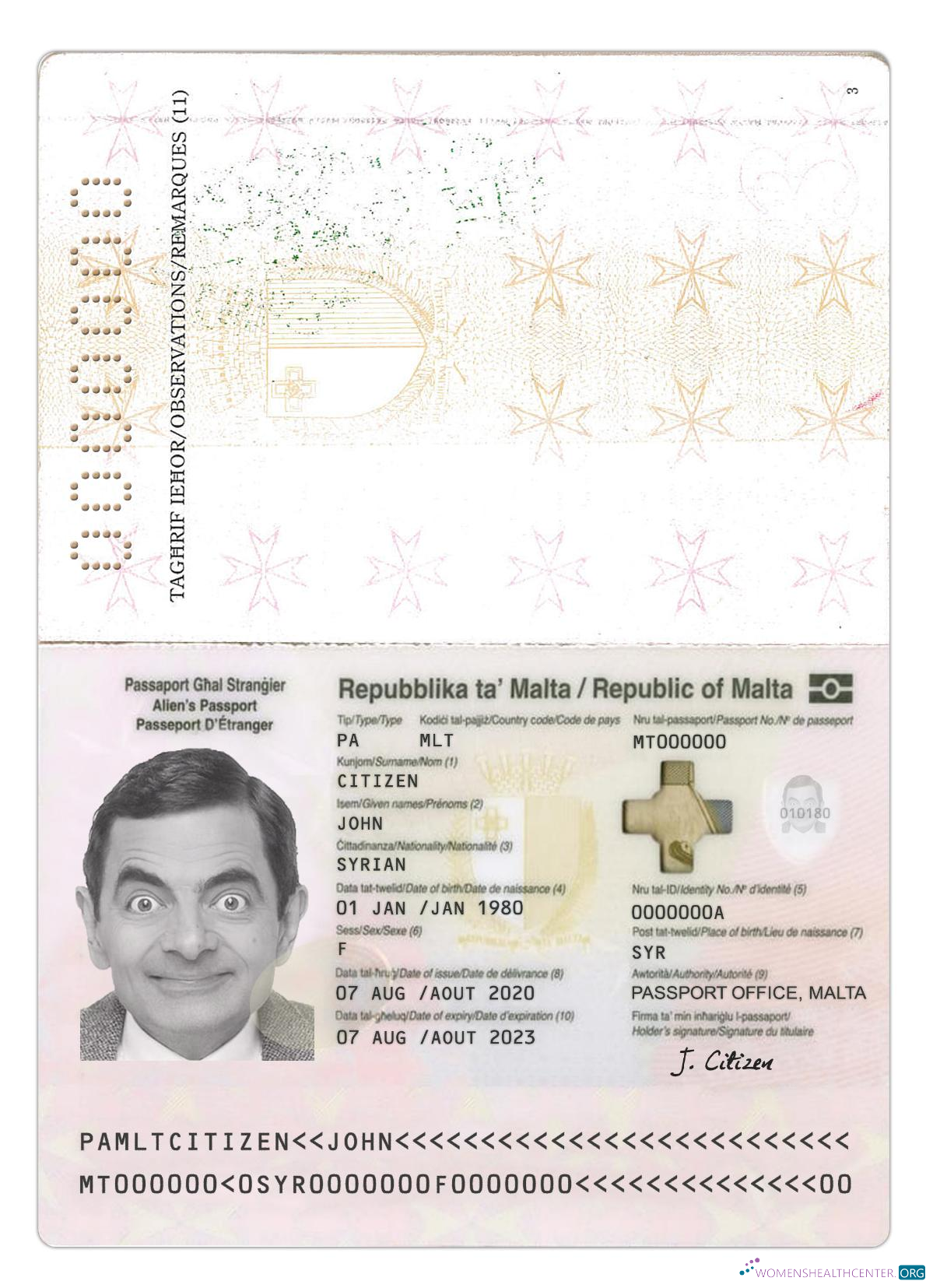 Download Malta passport 2020 present Photoshop template